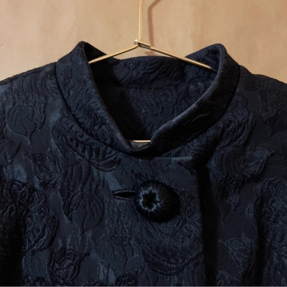 Neiman Marcus Vintage Brocade Floral Jacquard Coat Peacoat Evening Black Size M - Picture 4 of 13